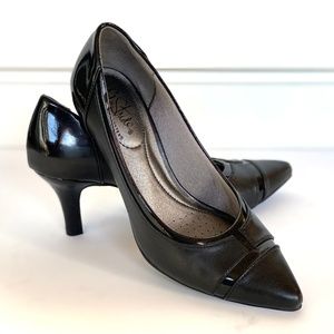 Vegan leather and patent leather kitten heels
